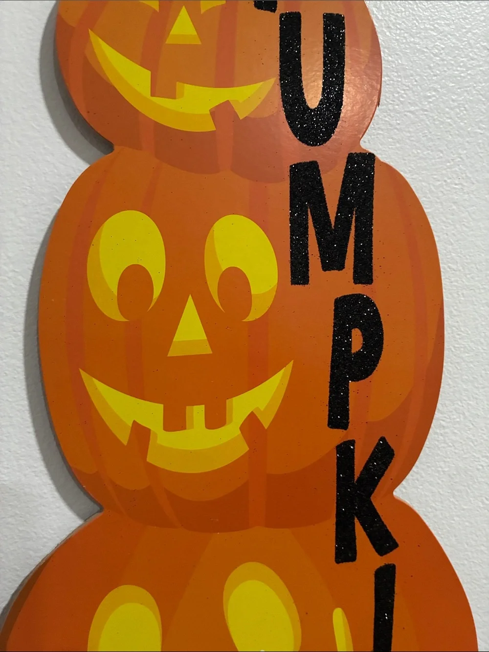 NWT- 24”- Glittered Hey Pumpkin- Triple Stacked Jack-O'-Lantern Wall Decor Sign